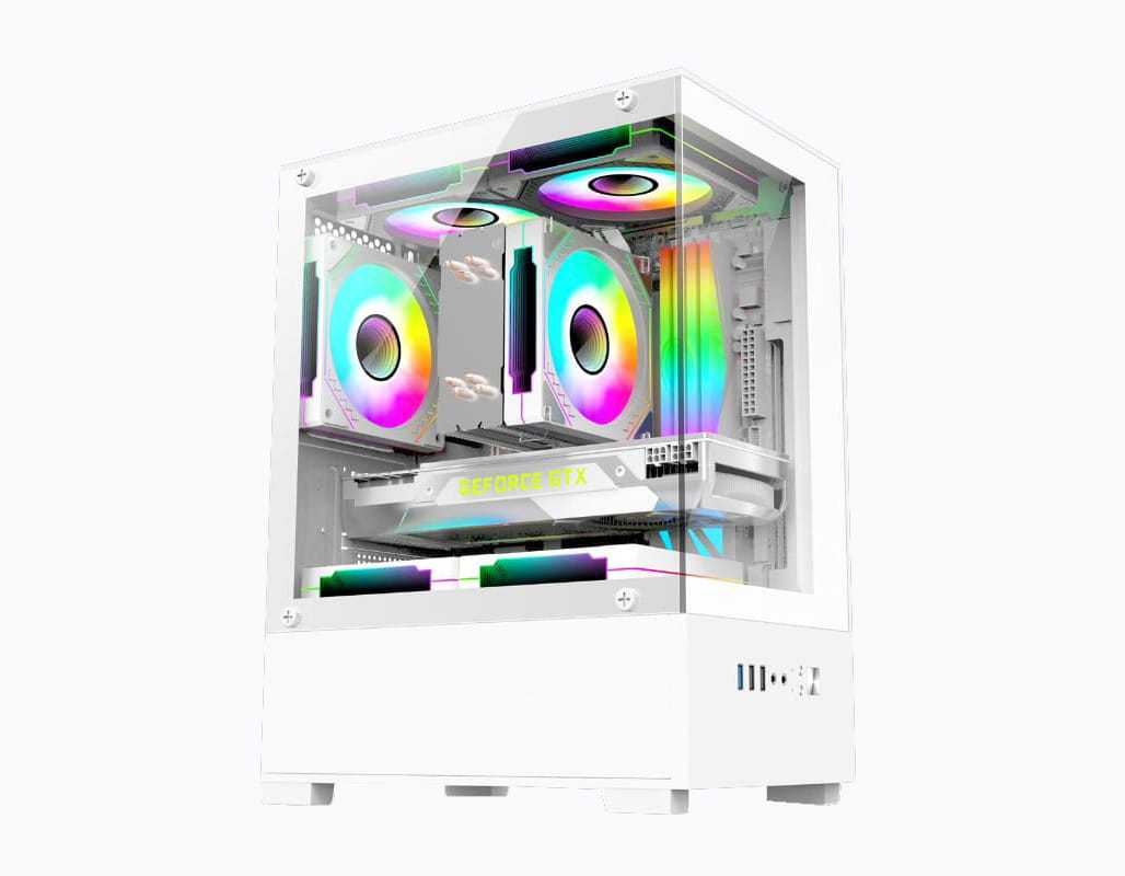 futurebazarbd GIGASONIC GS190B/W RGB Gaming PC Casing with 3 RGB Fans & Dual Glass - Image 1